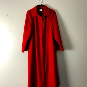 Harvé benard red full length wool coat